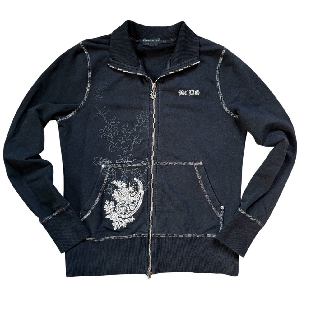 Vintage Y2K BCBGMaxAzria Zip Up Embroidered Sweatshirt Jacket Size M/L